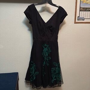 eShakti women's Sz 10 dress pockets smocked waist tulle overlay embroidery NWOT